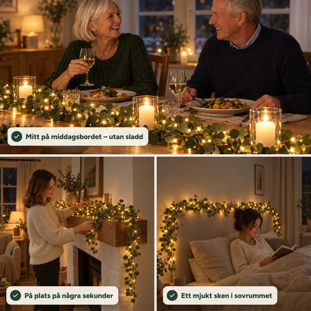 GlowLine på middagsbordet, på spiselkransen och på sänggaveln
