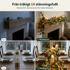 Före och efter: spiselkrans och matbord utan och med GlowLine